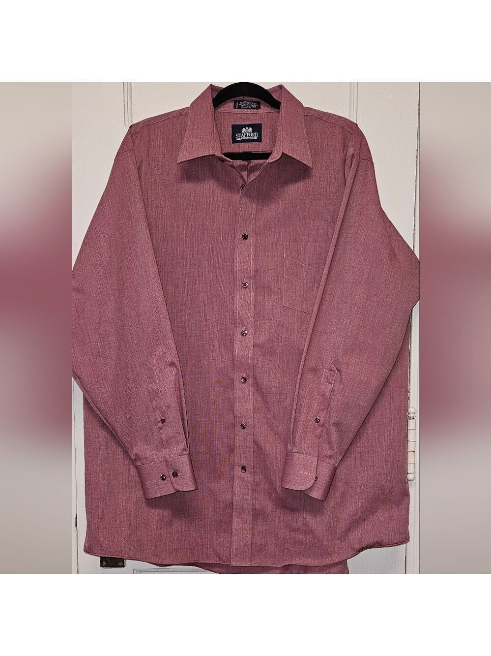 Stafford Men's Maroon Casual Button Down Shirt